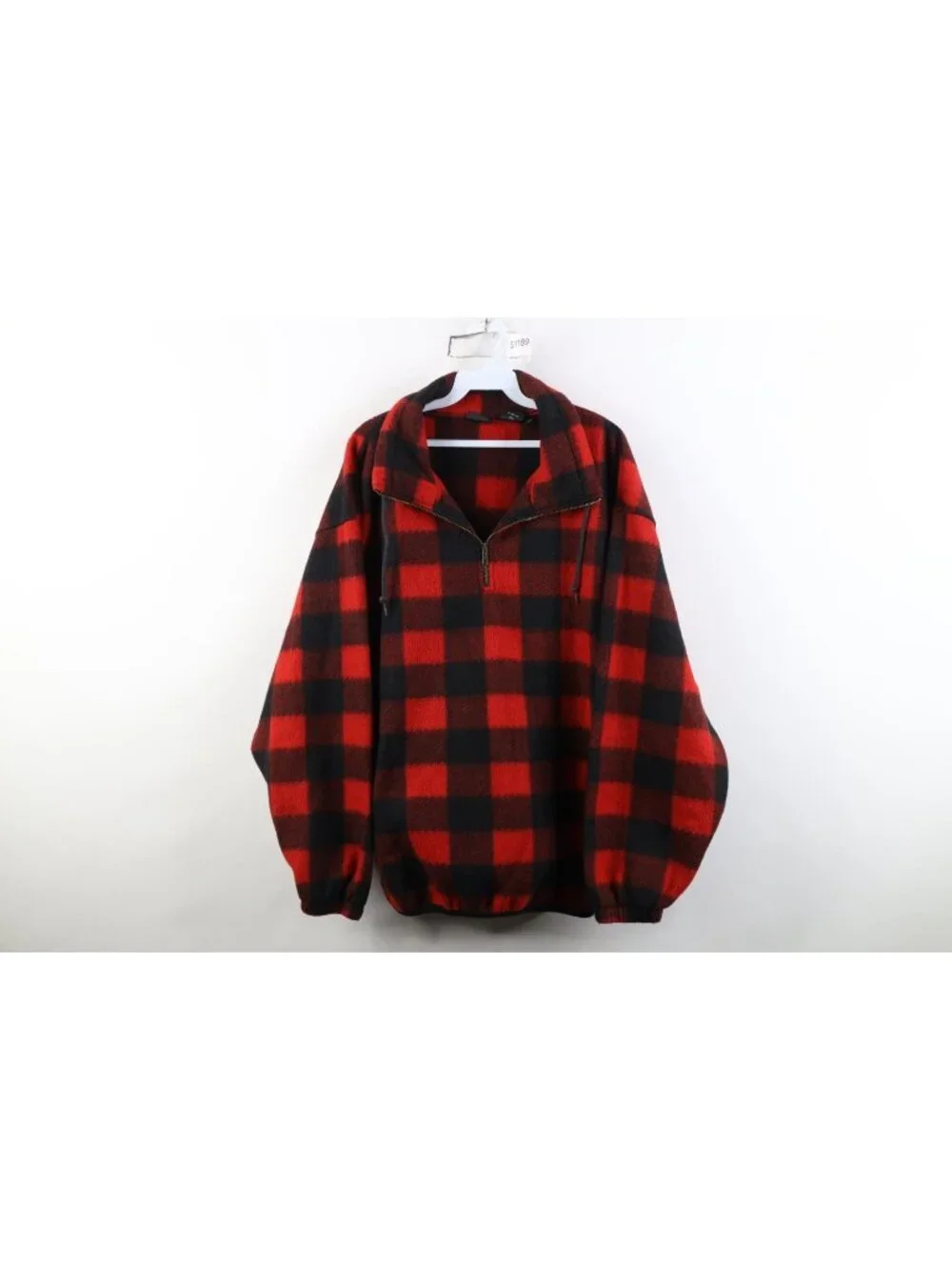 Vintage 90s Streetwear Mens Medium Faded Buffalo Plaid Fleece 1/4 Zip Sweater